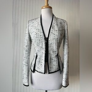 Pinko Women's Multicolor Tweed Patent Faux Leather Trimmed Blazer Sz 8/US
